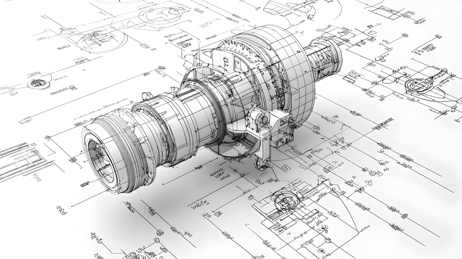 Engineering drawing of a turbine assembly