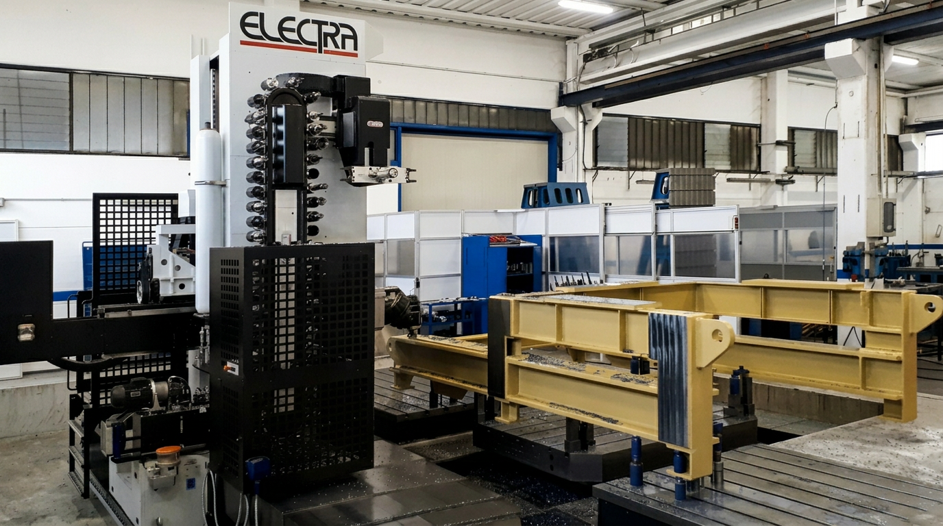 Electra CNC milling machine machining a large welded steel frame